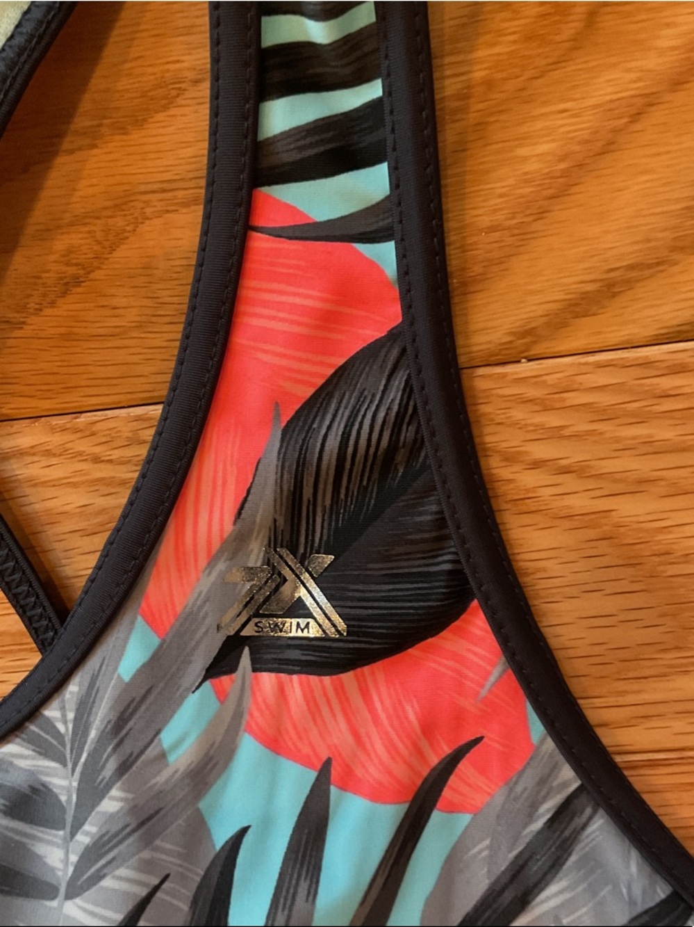 Xhilaration Tropical Palm Print Tankini Top - Coral, Teal, Black - Picture 2 of 8